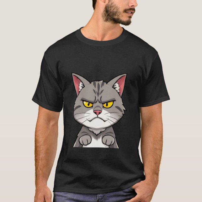 Angry Grey Tabby Cat Grumpy Stare ✨🐾😠 T-Shirt (Vorderseite)