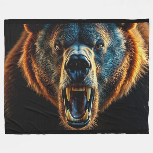 Angry Grizzly Bear Fleecedecke (Vorderseite (Horizontal))