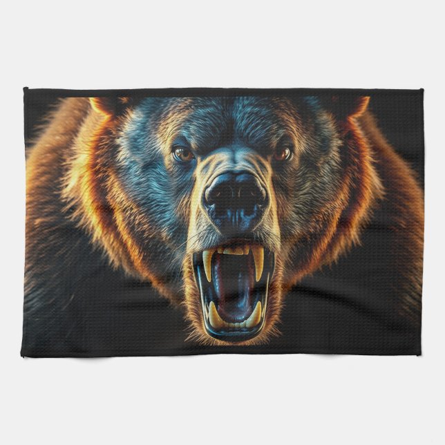 Angry Grizzly Bear Geschirrtuch (Horizontal)
