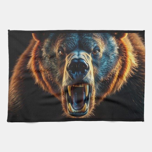 Angry Grizzly Bear Geschirrtuch (Horizontal)