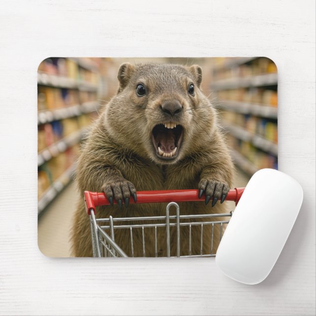 Angry Groundhog Grocery Shopper Mousepad (Mit Mouse)