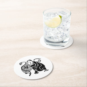 Angry Hippo Monogram Runder Pappuntersetzer