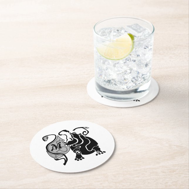 Angry Hippo Monogram Runder Pappuntersetzer (Vor Ort)