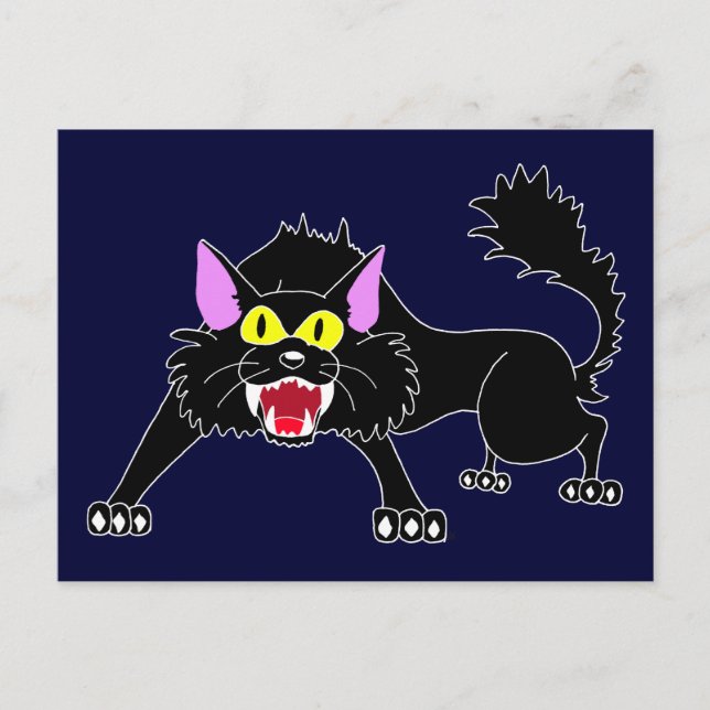 Angry Hissing Black Cat Cartoon Postkarte (Vorderseite)