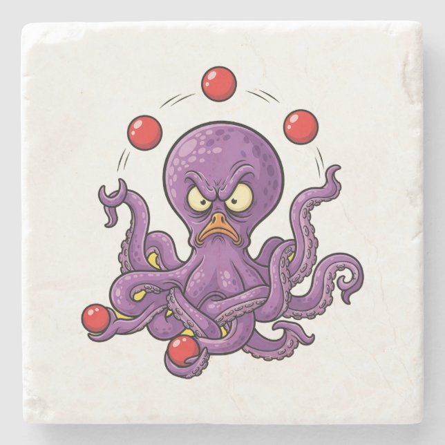 Angry Juggling Octopus Steinuntersetzer (Vorderseite)
