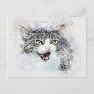 Angry Kitty ABSTRAKT Wasserfarbe Postkarte