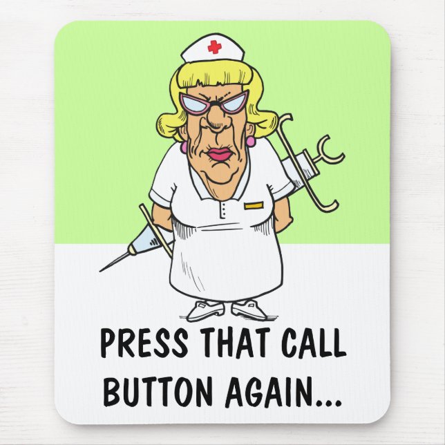 Angry Krankenschwester müde von Patient drücken An Mousepad (Vorne)