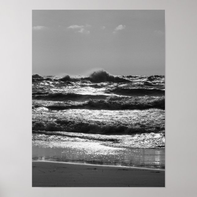 Angry Lake Michigan Grayscale Poster (Vorne)
