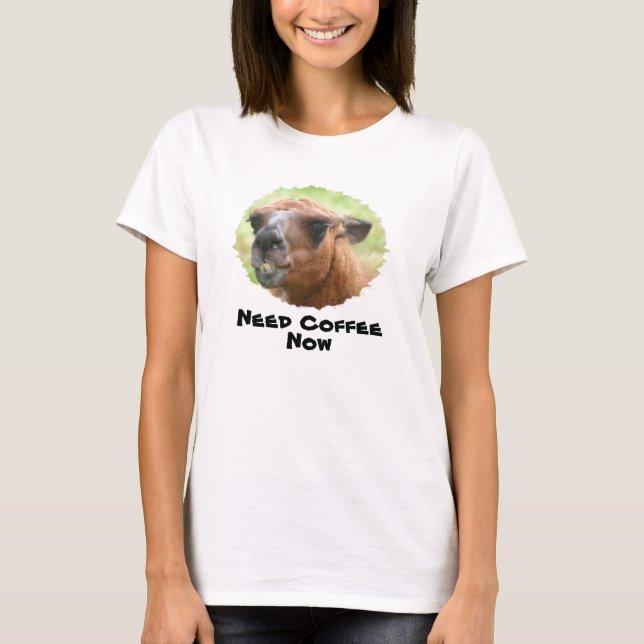 Angry Llama Need Coffee Humorous Funny T Shirt (Vorderseite)