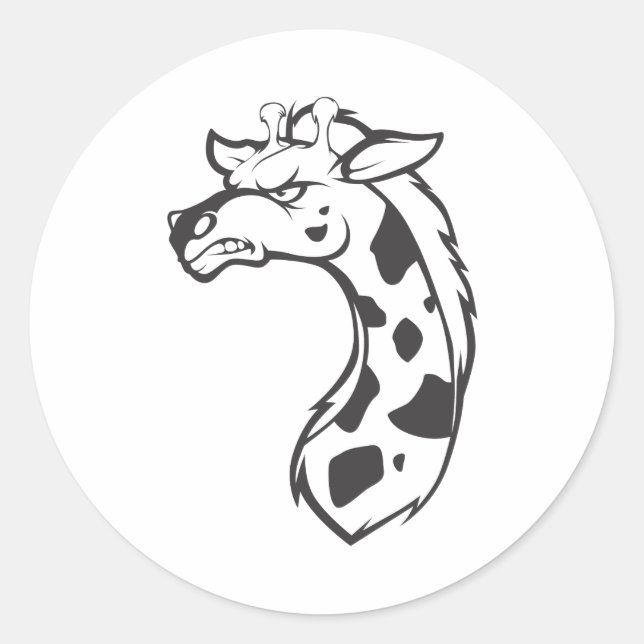Angry Mad Wild Giraffe Kontur Cartoon Runder Aufkleber (Vorderseite)