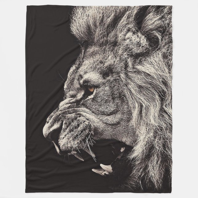 Angry Male Lion Fleecedecke (Vorderseite)