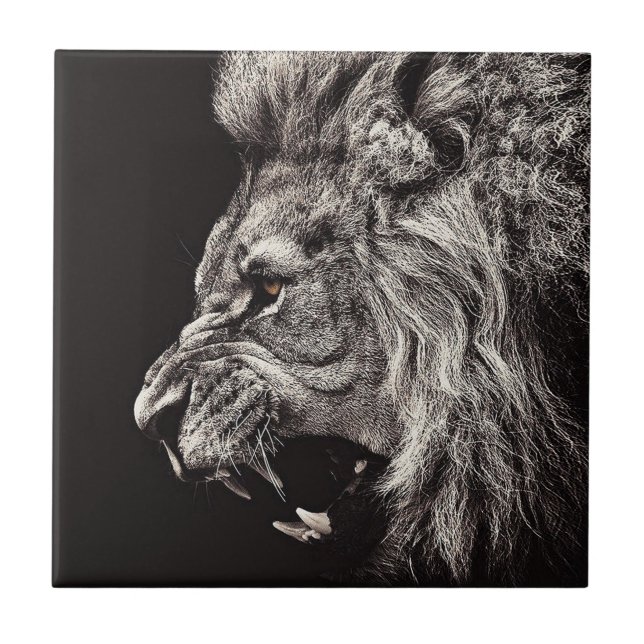 Angry Male Lion Fliese (Vorderseite)