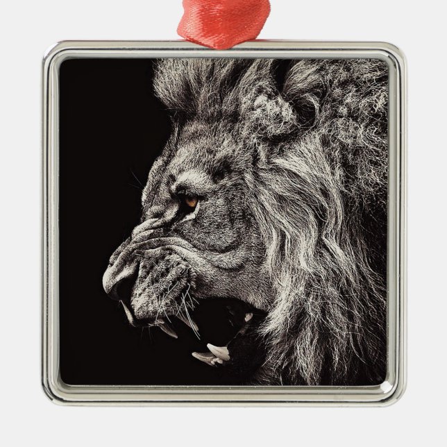 Angry Male Lion Silbernes Ornament (Vorne)