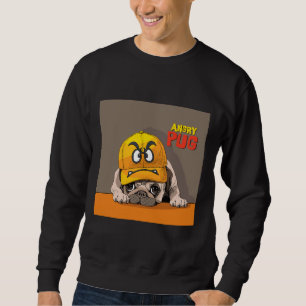 Angry Mops.Niedlicher Mops trägt einen lustig wüte Sweatshirt