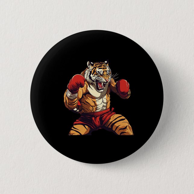 Angry Muay Thai und Thai Boxing Tiger Button (Vorderseite)