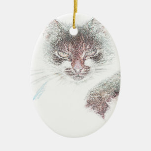 Angry Niedlich Cate Face Sketch Keramik Ornament