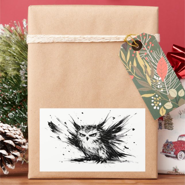 Angry Owl Explosive Ink Brushstroke Bird Design on Rechteckiger Aufkleber (Feiertag)