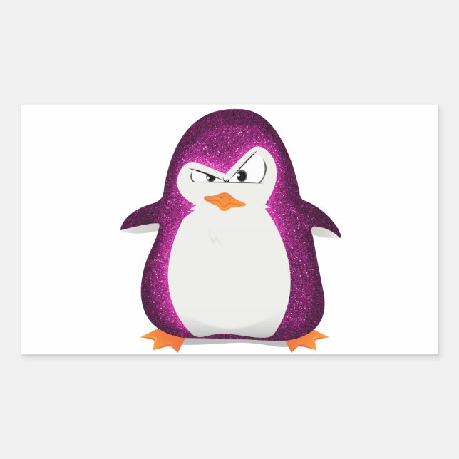 Angry Pinguin Pink Glitzer Foto Print Rechteckiger Aufkleber (Vorderseite)