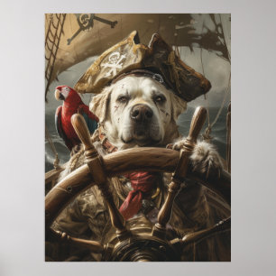 Angry Pirate Dog Steering Ship Poster