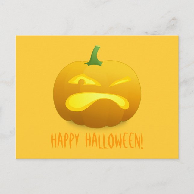 Angry Pumpkin Yellow Background Postcard Postkarte (Vorderseite)