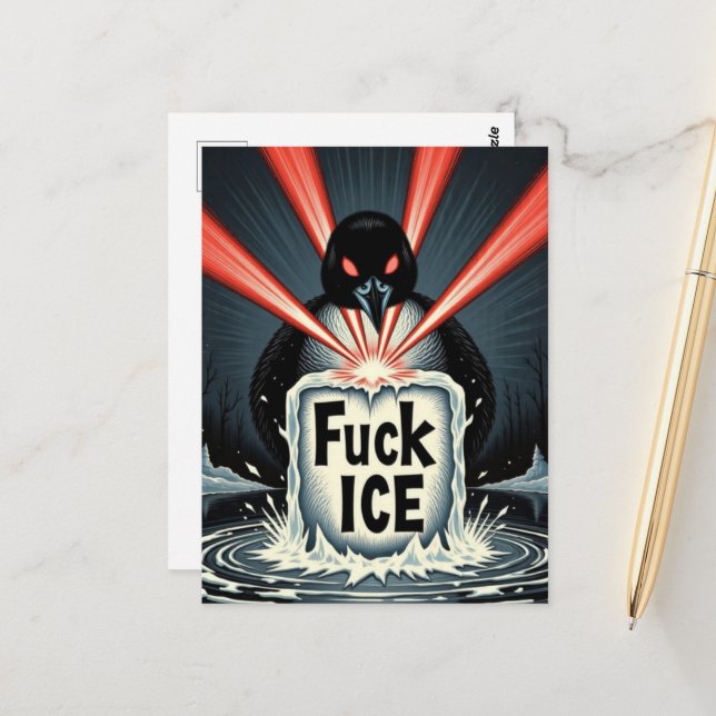 Angry red laser eyes MN Loon melting ice Postcard Postkarte (Vorderseite/Rückseite Beispiel)