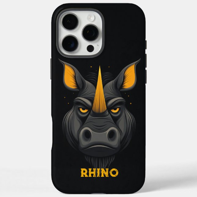 Angry Rhino Black iPhone 16 Pro Max Hülle (Rückseite)