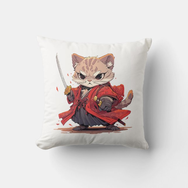 Angry Samurai style Cat Hero Kissen (Vorderseite)