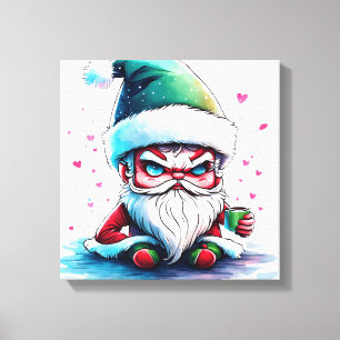 Angry Santa mit einer Tasse Kaffee Leinwanddruck