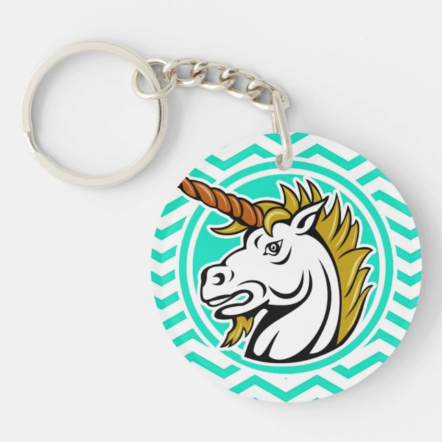 Angry Unicorn; Aqua Green Zickzack Schlüsselanhänger (Vorderseite)