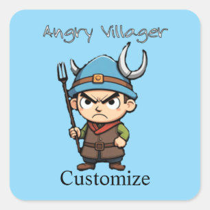 Angry Villager Pitchfork Thunder_Cove Quadratischer Aufkleber