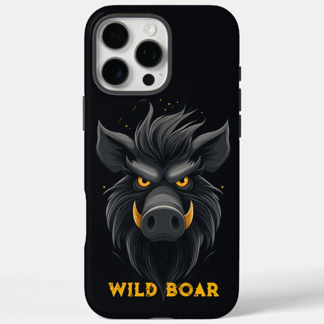 Angry Wild Boar Black iPhone 16 Pro Max Hülle (Rückseite)
