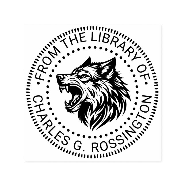 Angry Wolf Head Baring Teeth Library Name #2 Permastempel (Design)
