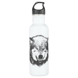 Angry Wolf in Schwarz Edelstahlflasche