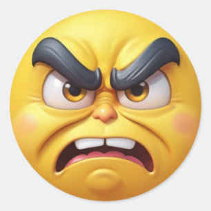 Angry Yellow 3D Emoji Runder Aufkleber
