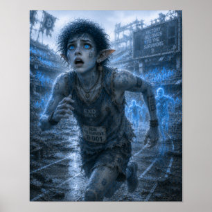 Angst / Läufer / zerstörtes Stadion Poster