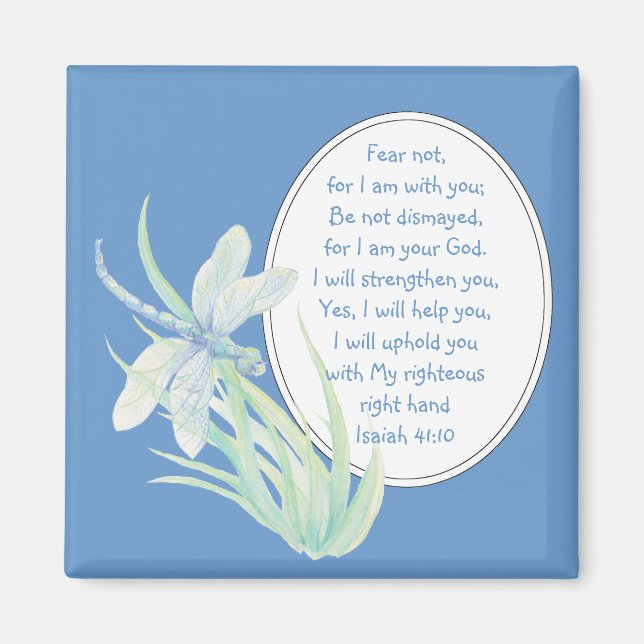 Angst nicht, Isaiah Scripture Dragonfly Blau, Grün Magnet (Vorne)