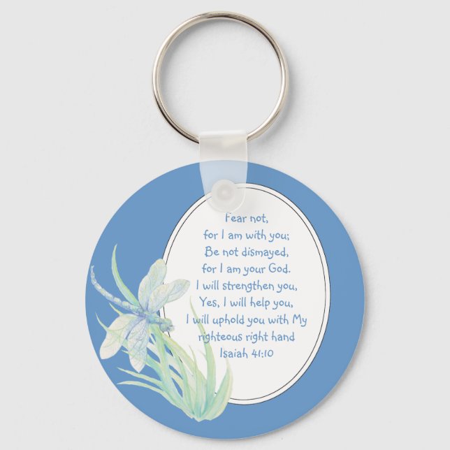 Angst nicht, Isaiah Scripture Dragonfly Blau, Grün Schlüsselanhänger (Vorderseite)