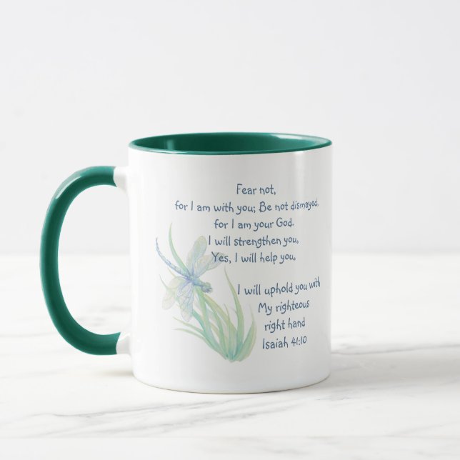 Angst nicht, Isaiah Scripture Dragonfly Blau, Grün Tasse (Links)