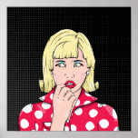 Angst Stress Pop Art Poster<br><div class="desc">Eine Retro-Comic-Stil Illustration einer Frau versteckt im Dunkeln,  erscheint sie besorgt oder ängstlich. Inspiriert durch Vintage Comic Buchillustrierung.</div>