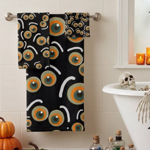 Angstkatze Halloween Boo Augen Fledermaus Badhandtuch Set