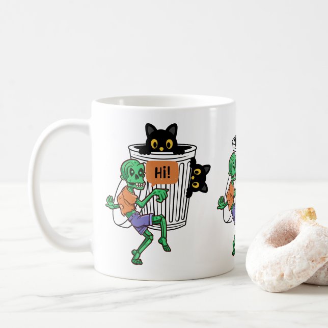 Angstkatze Halloween Kaffeetasse (Mit Donut)