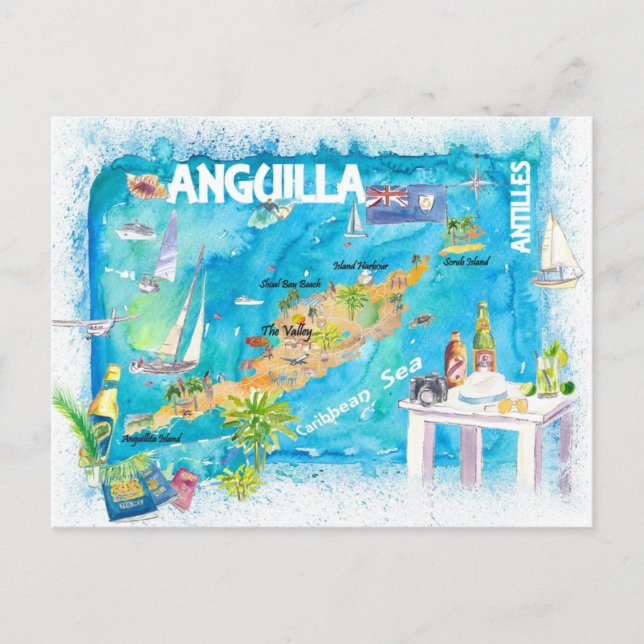 Anguilla Antilles Illustré Cartes de Voyage des Ca (Devant)