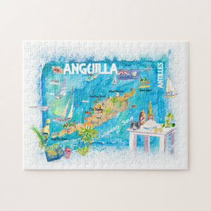 Anguilla Antilles Illustrierte Karibik Karte
