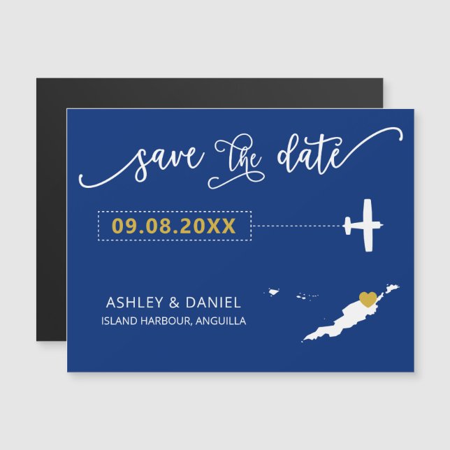 Anguilla Wedding Save the Date Card, Map Magneteinladung (Vorne/Hinten)