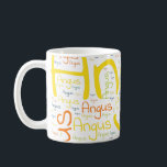Angus Kaffeetasse<br><div class="desc">Angus. Show and wear this popular beautiful male first name designed as colorful wordcloud made of horizontal and vertical cursive hand lettering typography in different sizes and adorable fresh colors. Wear your positive american name or show the world whom you love or adore. Merch with this soft text artwork is...</div>