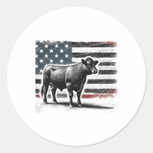 Angus Rancher Usa American Flag Cow Runder Aufkleber