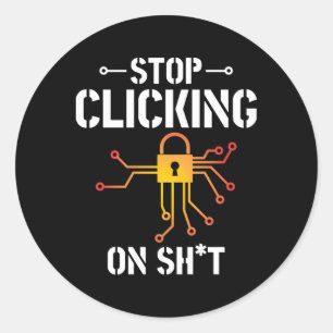 Anhalten der Cybersicherheit beim Klicken auf Comp Runder Aufkleber