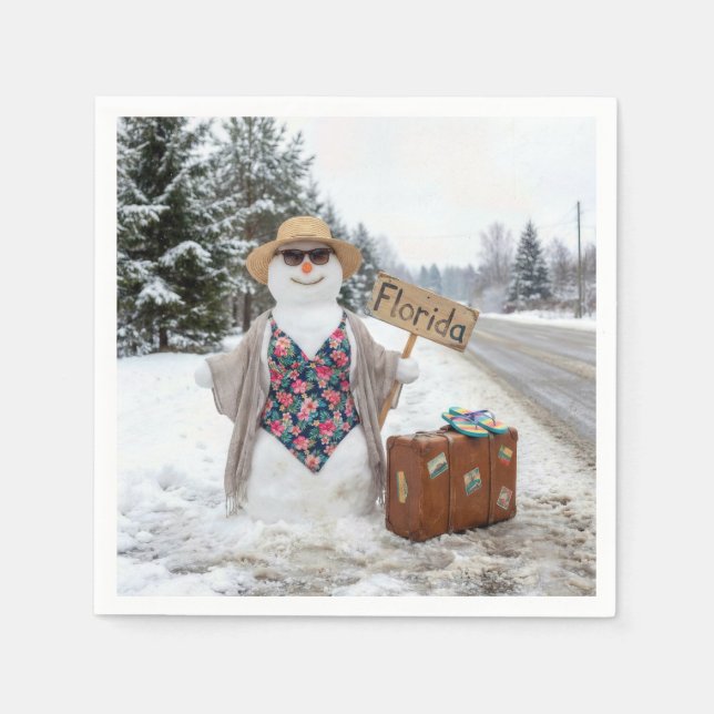 Anhalter Schneefrau mit Florida-Schild Serviette (Vorderseite)