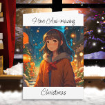 Ani mazing Christmas Anime Pun Karte<br><div class="desc">Hübsches Anime Girl draußen auf einer Winternachtskarte Weihnachten und Silvester.</div>