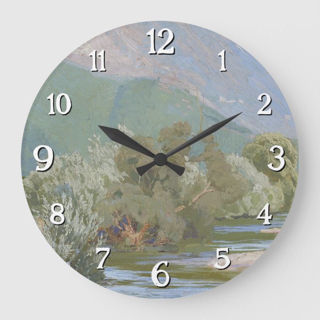 Aniene River Atemberaubende Jugendstil-Landschaft Große Wanduhr (Vorderseite)
